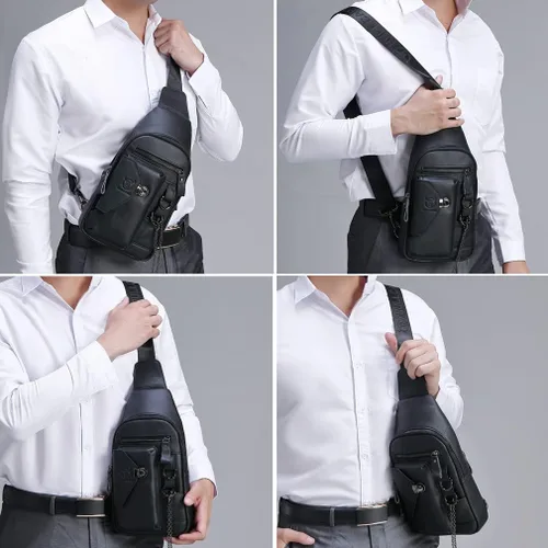 Vista 2 de KPYWZER Mochila de cuero vintage para hombre cruzada hombro pecho mochila de día