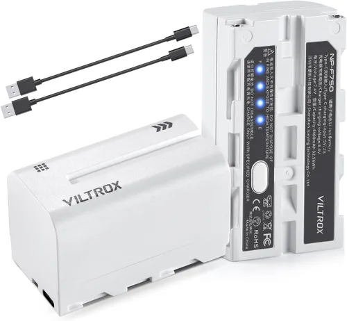Vista 9 de VILTROX Paquete de 2 baterías NP-F550, repuesto para Sony NP-F550 F570 F750 F770 F950 F960 F970, compatible con luz LED, monitor/anillo de luz, 2200