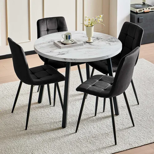 Vista 19 de Homedot Juego de mesa de comedor para 2, mesa de cocina de 3 piezas, juego de sillas de comedor redondas y negras para espacios pequeños, juego