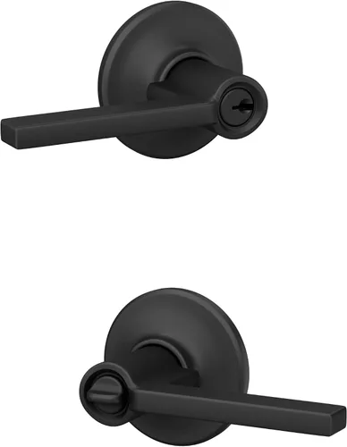Vista 45 de Schlage F51A LAT 716 Latitude - Manija de puerta con bloqueo de entrada con llave, en acabado de bronce envejecido