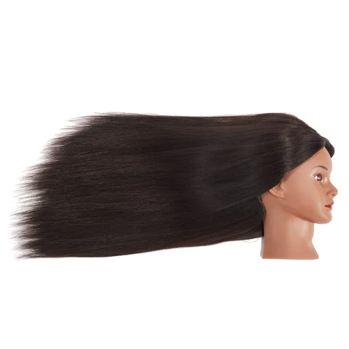 Vista 3 de Cabeza de maniquí 26-28" Cabeza de maniqui de fibra sintética Yaki para peluquería, modelo de entrenamiento de cosmetología, cabeza de muñeca