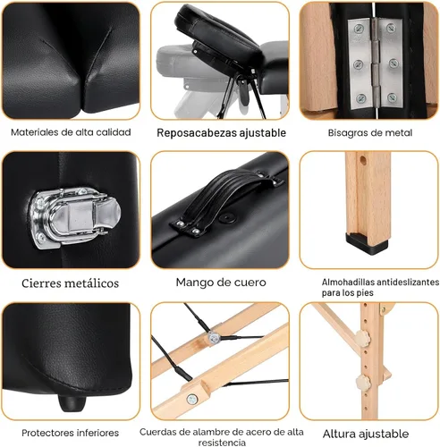 Vista 9 de Yaheetech - Mesa de masaje portátil, camas para pestañas, cama de spa, sofá de masaje plegable, mesas de spa ajustables, plegables en 2 con bolsa