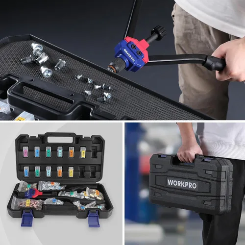Vista 7 de WORKPRO Nutsert - Herramienta de tuerca remachadora de 16 pulgadas, kit de herramientas de remache con 11 mandriles métricos y SAE, kit surtido