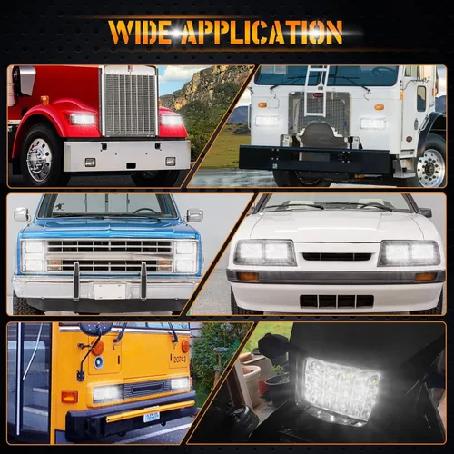 Vista 9 de Faros delanteros LED rectangulares de 4 x 6 pulgadas, 2 piezas con enchufe H4 – Compatible con Peterbilt, Kenworth, Freightliner, Ford Probe, Chevy