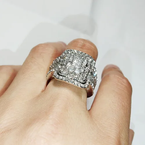 Vista 2 de Anillo de plata de ley 925 brillante con diamantes de piedras preciosas de circonita cúbica, juegos de novia de diamantes de circonita cúbica