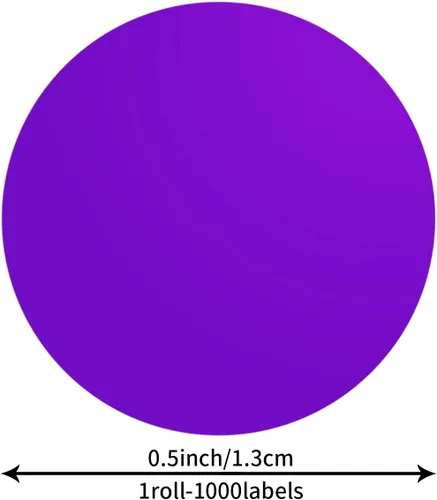 Vista 6 de Calcomanías redondas moradas de 0.50 pulgadas con código de color, impermeable, rollo extraíble de 1000 unidades Púrpura