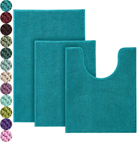 Vista 19 de Urvoix Juegos de Alfombras de Baño de 3 Piezas, Alfombra de Baño de Chenilla Antideslizante - Ultra Suave, Lavable, Tapete de Baño Súper Absorbente
