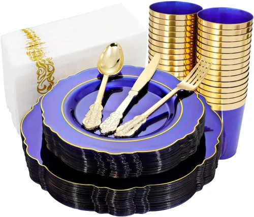 Vista 9 de KIRE - 25 platos de plástico negro y dorado para invitados de Halloween con diseño de calabaza sonriente, incluye 50 piezas de platos negros, 150