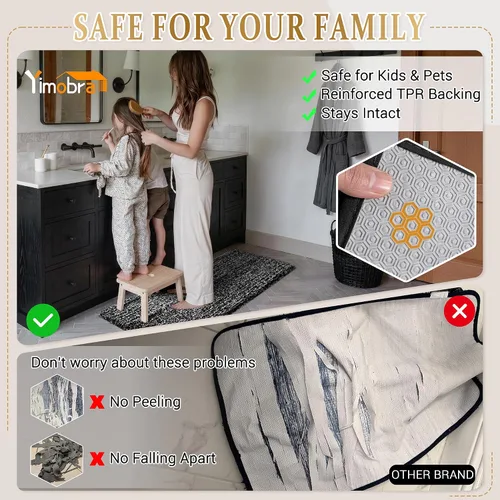 Vista 4 de Yimobra Alfombras de baño en negro y blanco antideslizantes lavables, tapetes de baño ultra suaves y absorbentes de agua, alfombra de ducha suave