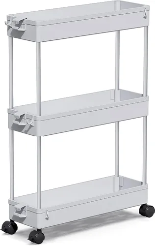 Vista 8 de SPACEKEEPER Carrito de almacenamiento delgado con ruedas, organizador de almacenamiento de baño de 3 niveles, carrito de servicio para cuarto