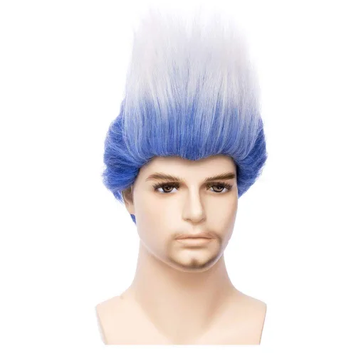 Vista 2 de BERON Pelucas cortas y rectas para adultos, color azul y blanco, para hombre, disfraz de Helloween, peluca de fiesta de cosplay (adulto)