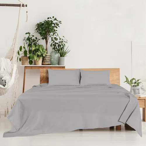 Vista 4 de Sleepdown Juego de sábanas de franela de algodón 100 % de 160 GSM - Gris escarcha, individual