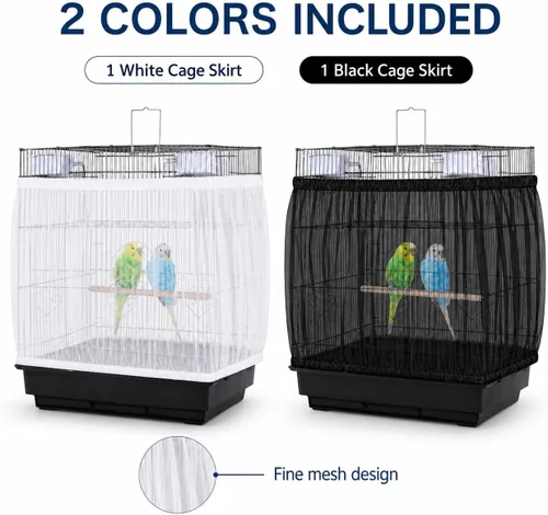 Vista 3 de RAINFLOW Paquete de 2 atrapasadores de semillas para pájaros – Funda de falda ajustable para jaula de pájaros con red de malla transpirable