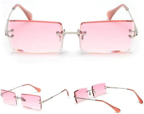 Vista 5 de MINCL - Gafas de sol rectangulares pequeñas para mujer ultraligeras color caramelo sin marco