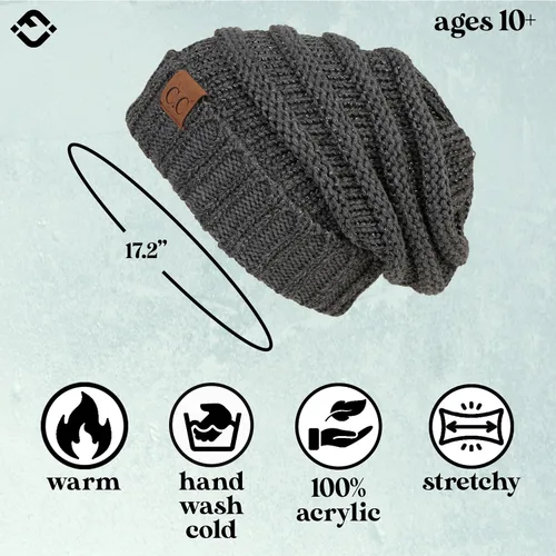 Vista 156 de Funky Junque Gorro de moda de punto trenzado de talla extragrande, grueso, abrigado, suave y holgado