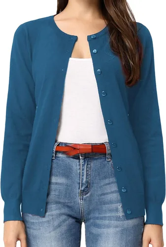 Vista 9 de GRACE KARIN Suéter de punto ligero con botones para mujer Azul (Acid Blue)