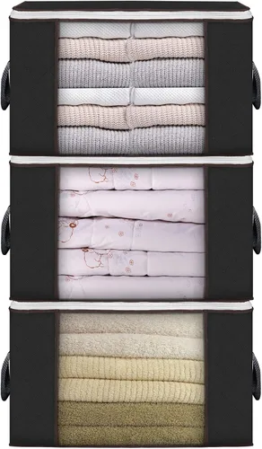 Vista 17 de Bolsas de almacenamiento grandes de 90 L, paquete de 4 contenedores de almacenamiento de ropa plegables, organizadores de armario, contenedores