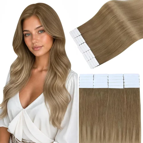 Vista 18 de Easyouth Extensiones de cabello humano rubio con cinta, extensiones de cabello humano rubio blanco, 12 pulgadas, 20 unidades, 1.06 onzas