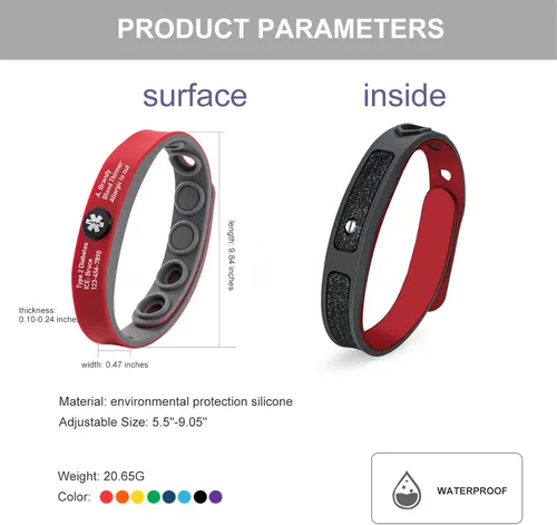 Vista 3 de MissNaNa Pulsera de identificación de alerta médica personalizada para hombres y mujeres, grabado gratuito, pulseras médicas de emergencia
