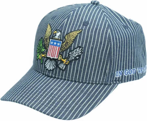 Vista 7 de Gorra patriótica de camionerotren de Pinnacle Awards con escudo de águila estadounidense bordado en la parte delantera en GOD WE Trust en el lado