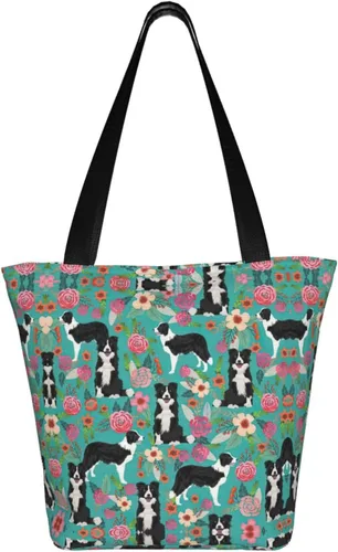 Vista 4 de Azul Rosa Y Púrpura Colores Pastel Impresión Hombro Tote Bolso De Gran Tamaño Bolso De Las Mujeres Bolso De Compras Para Las Mujeres, Border Collie