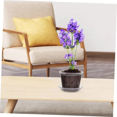 Vista 2 de 3 macetas de plástico translúcido para orquídeas para agujeros de drenaje, macetas de interior para plantas y platillos Set, Sturdy Crack Resistant