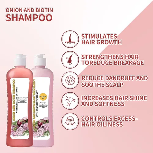 Vista 6 de Champú de biotina y romero, champú de cebolla y romero para cabello suave y brillo para el crecimiento del cabello, pérdida de cabello