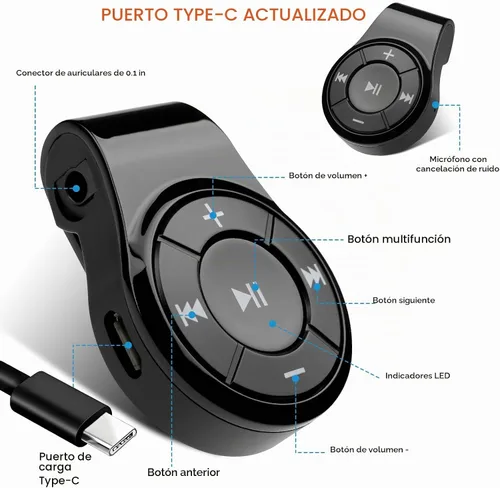 Vista 6 de Receptor Bluetooth/kit de automóvil, receptor de audio inalámbrico Bluebyte Clip para auriculares de audio de automóvil, adaptador inalámbrico