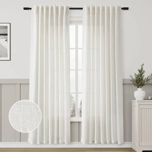 Vista 76 de Aersas Aqua Green Linen Curtains 84 Inches Long 2 Panels Set Back Tab Rod Pocket Living Room Curtain Farmhouse Rustic Light Filtering Hook Drapes
