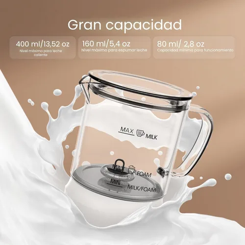 Vista 6 de Casimhu Espumador de Leche 4 en 1, Espumador de Leche Eléctrico y Vaporizador con Pantalla Táctil LED, Fondo Forrado de Cerámica, Calentador