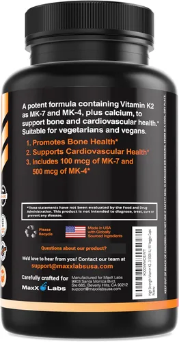 Vista 7 de Suplementos de vitamina K2 – Vitamina K2 de espectro completo MK7, MK4 y calcio – Vitamina K de alta resistencia funciona con vitamina D3 K2 5000 UI