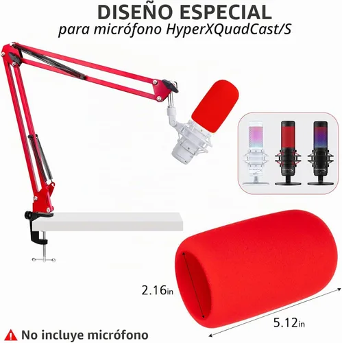 Vista 5 de SUNMON HyperX QuadCast - Brazo de brazo rojo para Hyper x QuadCast con filtro rojo QuadCast Pop, aislamiento acústico y reducción de ruido, brazo