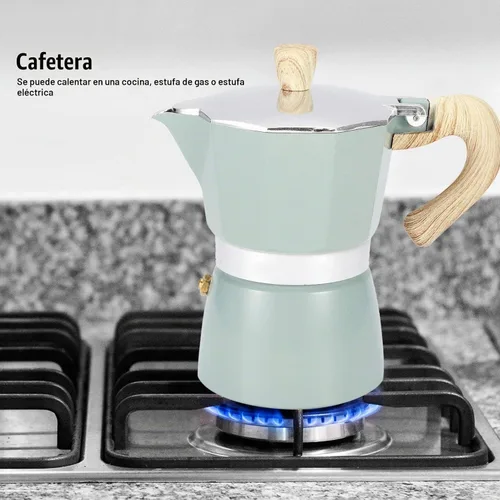 Vista 2 de Cafetera espresso para estufa, taza de café expreso de 3/6, portátil, de aluminio, cafetera italiana, estufa superior, cafetera percoladora