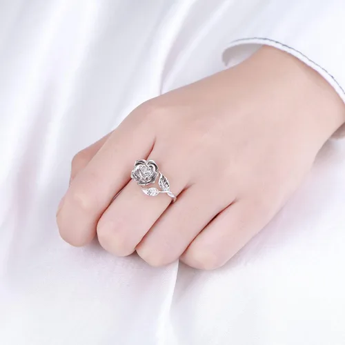 Vista 13 de Anillos abiertos ajustables de plata de ley S925, anillo de rosa para mujeres y adolescentes
