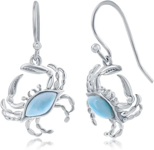 Vista 3 de Beaux Bijoux Aretes de plata de ley azul larimar para mujer, joyería natural de larimar, diseño de animales marinos, pez de pulpo de tortuga