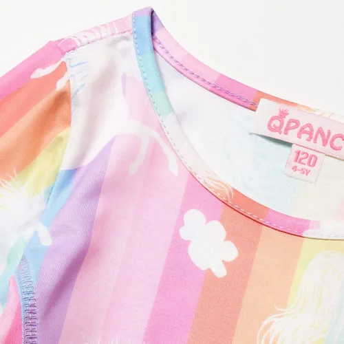 Vista 5 de Qpancy Vestidos a juego para muñecas y niñas, trajes de unicornio de manga larga, ropa de algodón