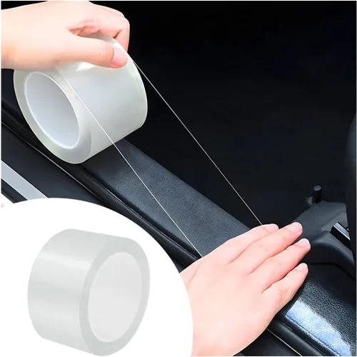 Vista 8 de Protectores de entrada de borde de puerta de automóvil, cinta protectora impermeable anticolisión de fibra de carbono 5D, calcomanía de tira