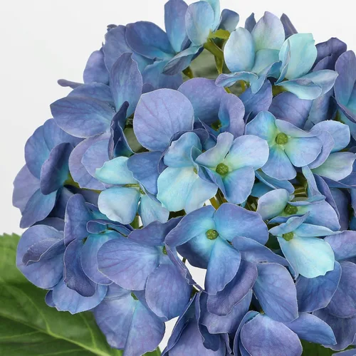 Vista 3 de Hollyone Flores artificiales de hortensias azules en maceta, flores grandes de seda de tres cabezas, arreglos florales falsos para interiores