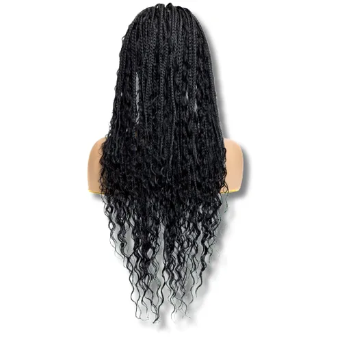 Vista 15 de PIB - Peluca trenzada bohemia de encaje completo de 24 pulgadas, pelucas trenzadas sin nudos para mujeres negras, peluca trenzada sintética