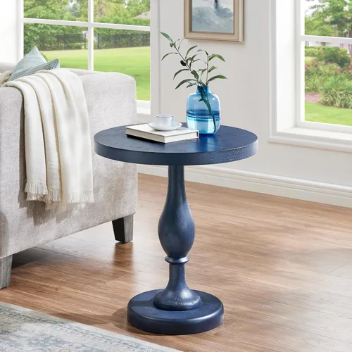 Vista 10 de Roundhill Furniture Solmere - Mesa auxiliar redonda de madera de 22 pulgadas, color negro