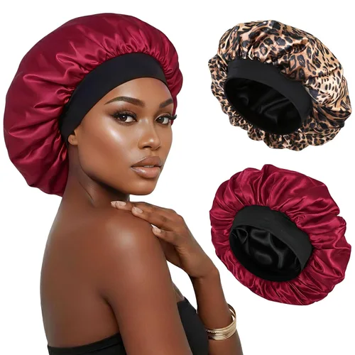 Vista 15 de Gorro de seda para dormir, gorro de satén de doble capa, ajustable, para mujeres negras, gorro de dormir reversible para sombreros de cabello rizado