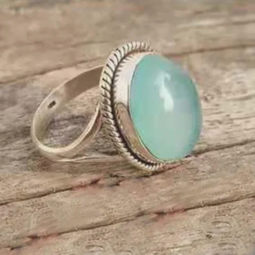 Vista 4 de Anillo de cristal con patrón vintage de jade para propuesta de cumpleaños, novia, anillo de fiesta de compromiso (verde menta, 9)