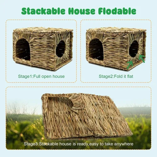 Vista 3 de Juguete natural para escondite de cama, tejido a mano para conejo, conejillo de indias, chinchilla hurón