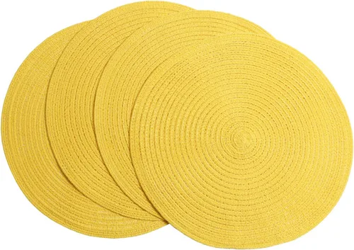 Vista 88 de SHACOS Juego de 4 manteles individuales redondos lavables de 15 pulgadas, de algodón, poliéster, trenzados, para mesa de comedor, boda, decoración