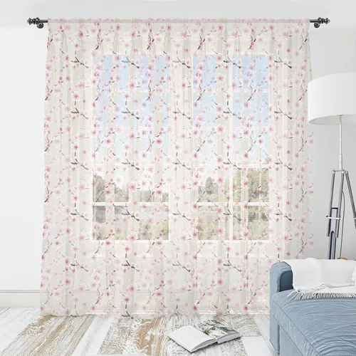Vista 54 de Ambesonne Cortinas de tul Eiffel con bolsillo para barra, globos retro de corazón de café, remolinos de hito francés, cortina transparente
