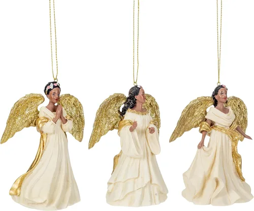Vista 2 de Kurt Adler ORNAMENTO DE ÁNGEL AFRICANO AMERICANO MARFIL Y ORO - 3 SURTIDOS