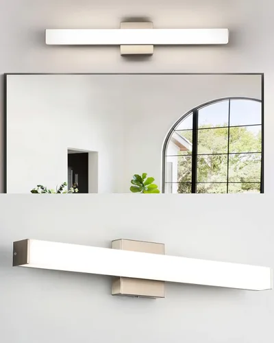 Vista 20 de Lámpara de tocador de baño de níquel cepillado, cuadrada, LED, 60 cm (24 pulgadas), 14 W, luz blanca natural, 4000 K, barra de luz para espejo