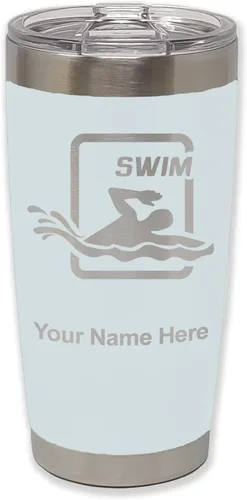 Vista 11 de LaserGram Vaso aislado al vacío de 20 onzas, para natación, grabado personalizado incluido (negro) Engraved Gift for Swimmers, Vacuum Insulated