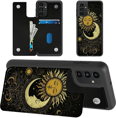 Vista 17 de Funda tipo cartera para Samsung Galaxy A14 5G con tarjetero y bloqueo RFID, piel sintética suave, función atril, cierre magnético, funda delgada