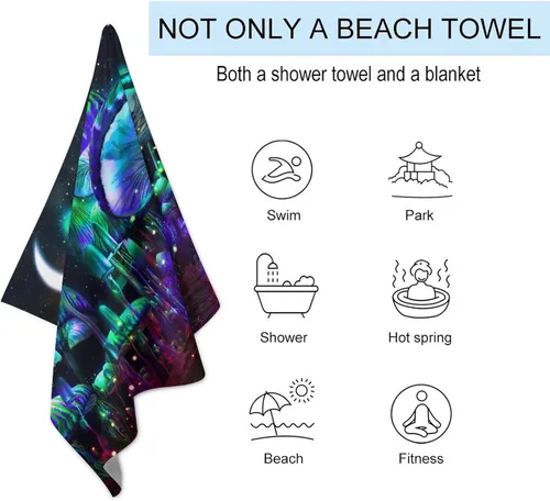 Vista 3 de Toalla de playa de hongos gigantes, temática de fantasía de plantas de bosque natural espacial para campamento/baño/toalla de baño para adultos